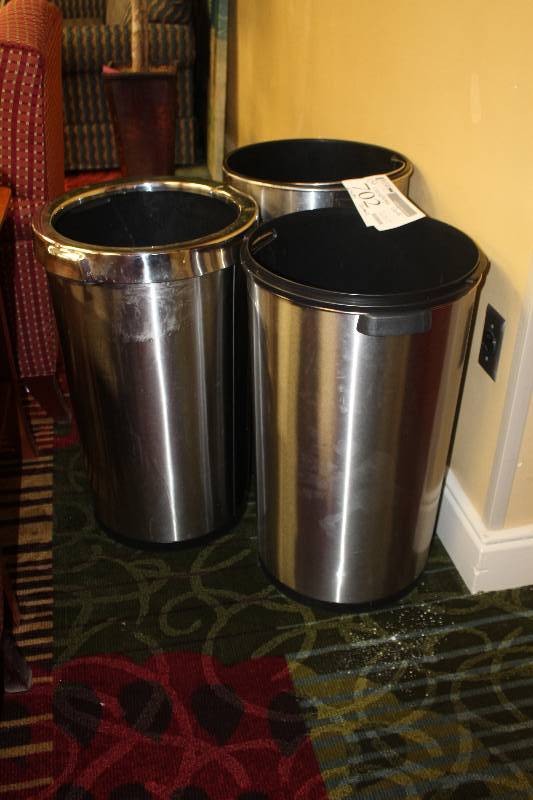 lot 702 image: Lot of (3) Stainless Steel Garbage Cans