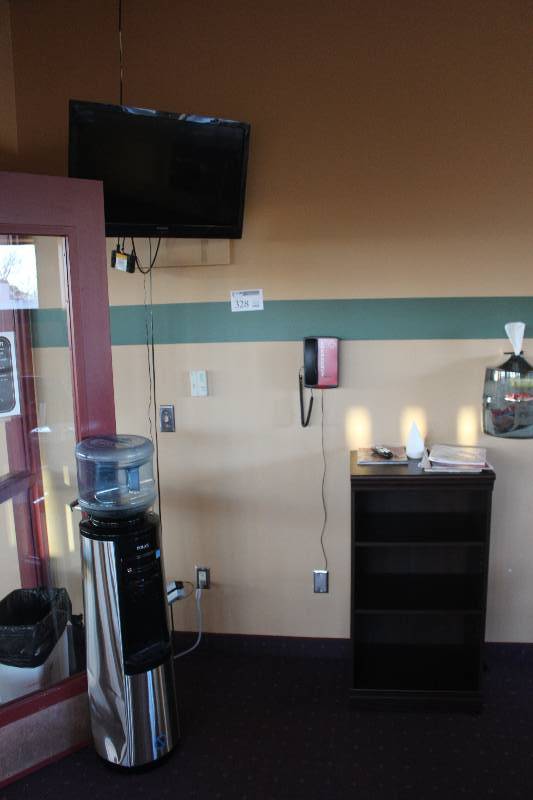 lot 328 image: Lot Including Shelf, Water Dispenser, 4-Framed Wall Art, 32in. TV
