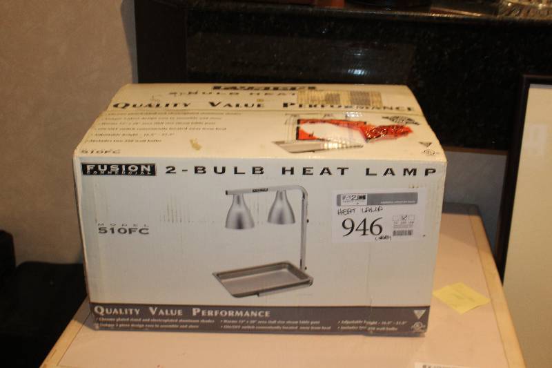 lot 946 image: Fusion Commercial Stainless Steel 2-Bulb Heat Lamp w Tray