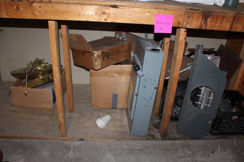 lot 956 image: Contents Under Desk Including Electrical Box, GE Motor, And More