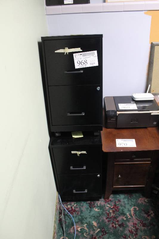 lot 968 image: Lot of (2) 2-Drawer Metal File Cabinet w Key