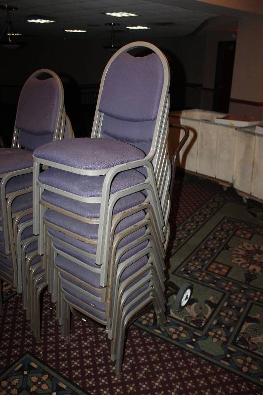 lot 988 image: Lot of (10) Stacking Purple Fabric Conference Chairs