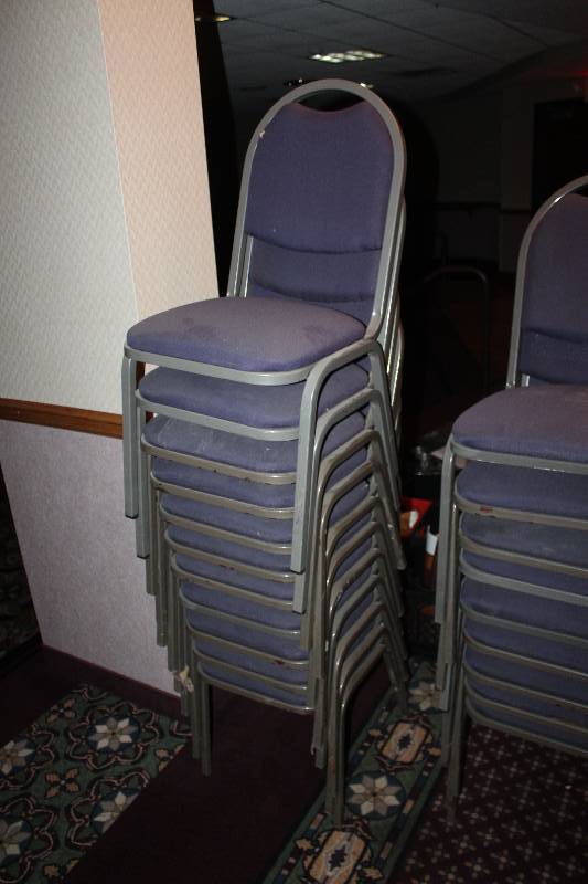 lot 990 image: Lot of (10) Stacking Purple Fabric Conference Chairs