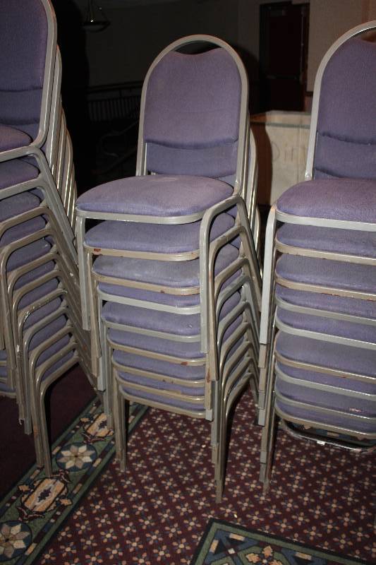 lot 989 image: Lot of (10) Stacking Purple Fabric Conference Chairs
