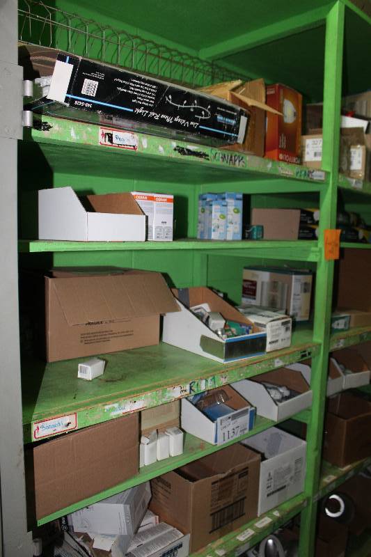 lot 1137 image: Shelf Lot Including Hardware, Lighting, And More
