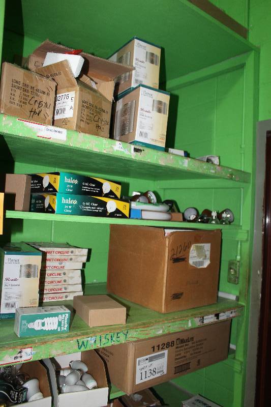 lot 1138 image: Shelf Lot Including Hardware, Lighting, And More