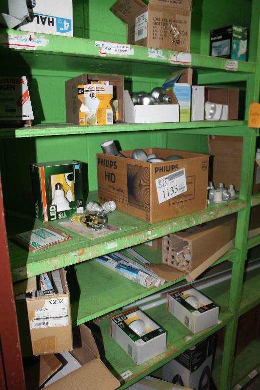 lot 1135 image: Shelf Lot Including Hardware, Lighting, And More