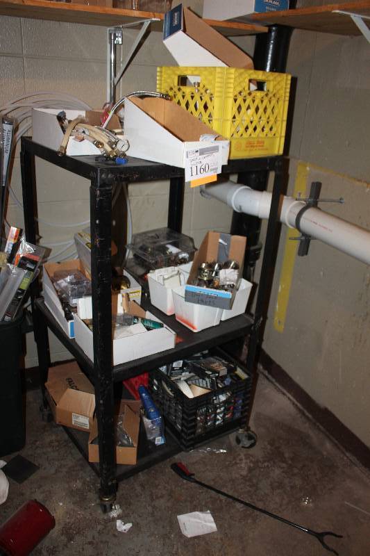 lot 1160 image: 3-Shelf Wheeled Cart & Contents