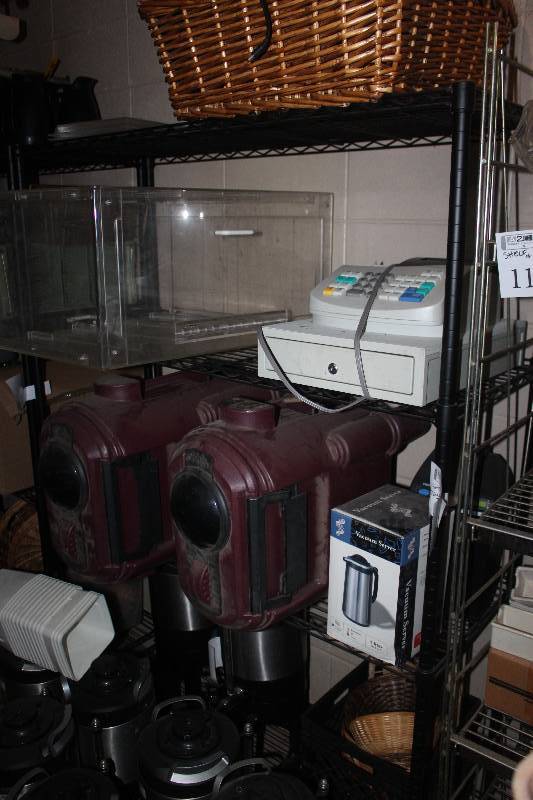 lot 1145 image: Shelf & Contents Includes Bins, Adding Machine, And More