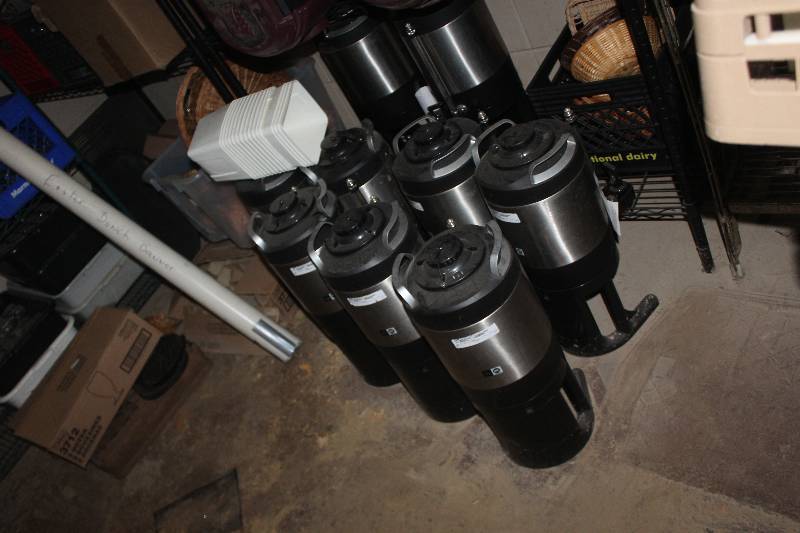 lot 1151 image: Remainder of Room Lot Includes Coffee Makers, Glassware, Trays, And More
