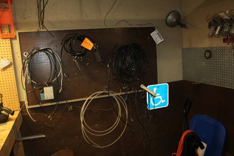 lot 1116 image: Wall & Counter Lot of Tools, Assorted Wire, Wall Mount Parts Organizer w Hardware