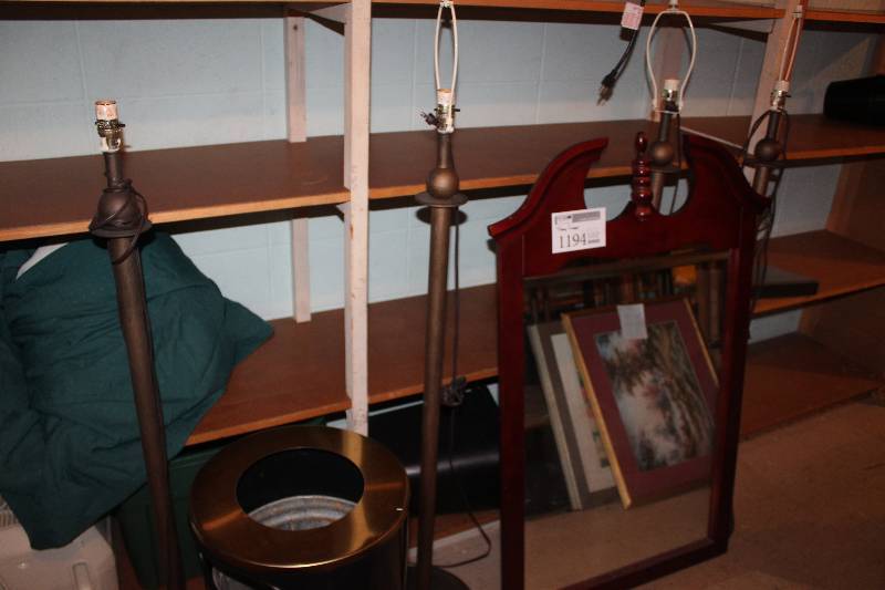 lot 1194 image: Lot of (5) Furniture Including 4) Table Lamps AND 1) Framed Wall Mirror