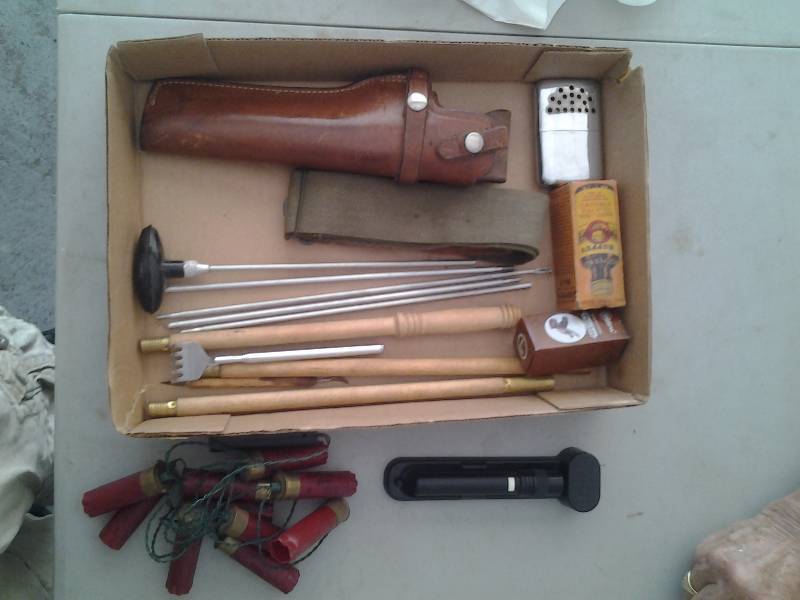 lot 54 image: Holster, 22 Belt, Cleaning Kit, Jon-E Hand Warmer, Flashlight