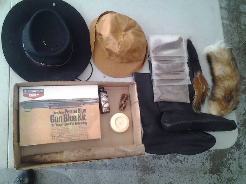 lot 57 image: Perma-Blu Gun Bluing Kit, Red & Black SquirrelFox Tails, Hats