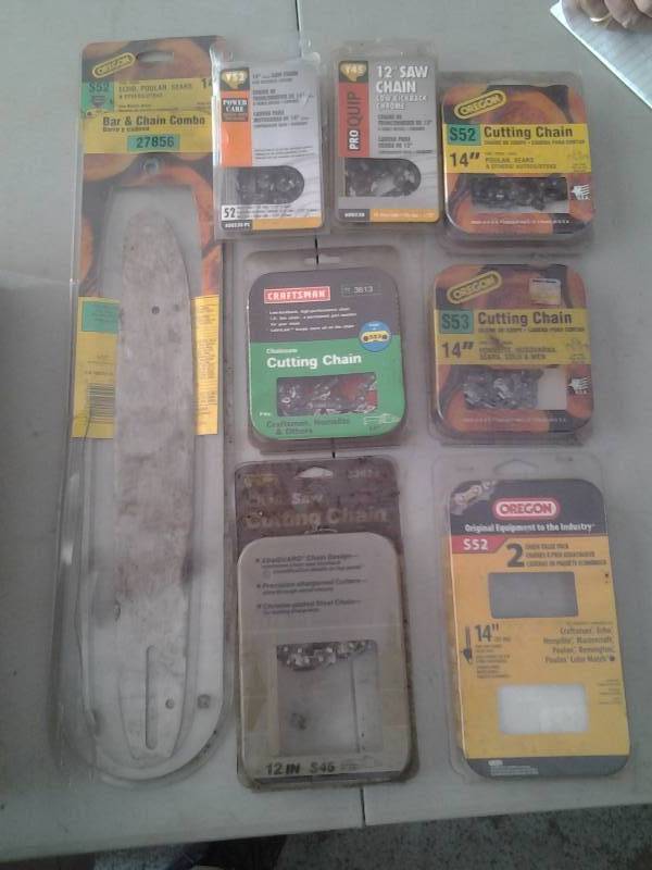 lot 73 image: New & Used 12 & 14 Inch Chain Saw Chains, Bar
