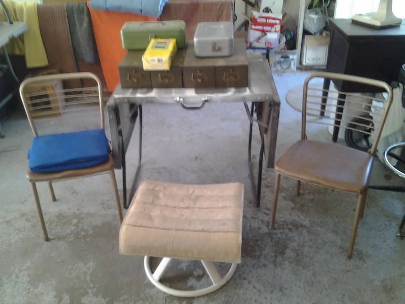 lot 89 image: 2-Folding Chairs, Metal Folding Table, Foot Stool, Parts Bins, Sprinkler Timer