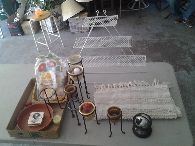 lot 91 image: Metal Plant Shelf, Candle Holders, Pot Covers, More