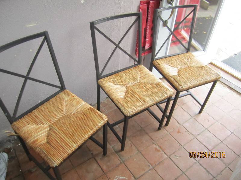 3 metal frame woven chairs...
