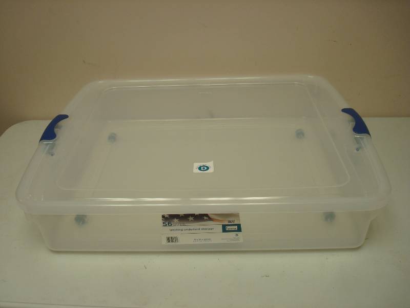 lot 10 image: 56 Quart Latching Under Bed Storage Bin On Wheels, New