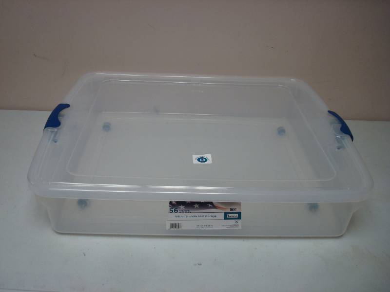lot 11 image: 56 Quart Latching Under Bed Storage Bin On Wheels, New