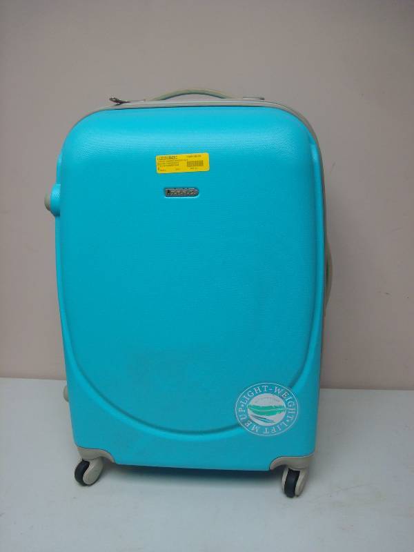 lot 31 image: TPRC Travelers Polo & Raquet Club Hard Shell Rolling Suit Case Luggage, Used, Store Return, Some Wear, Neon Blue