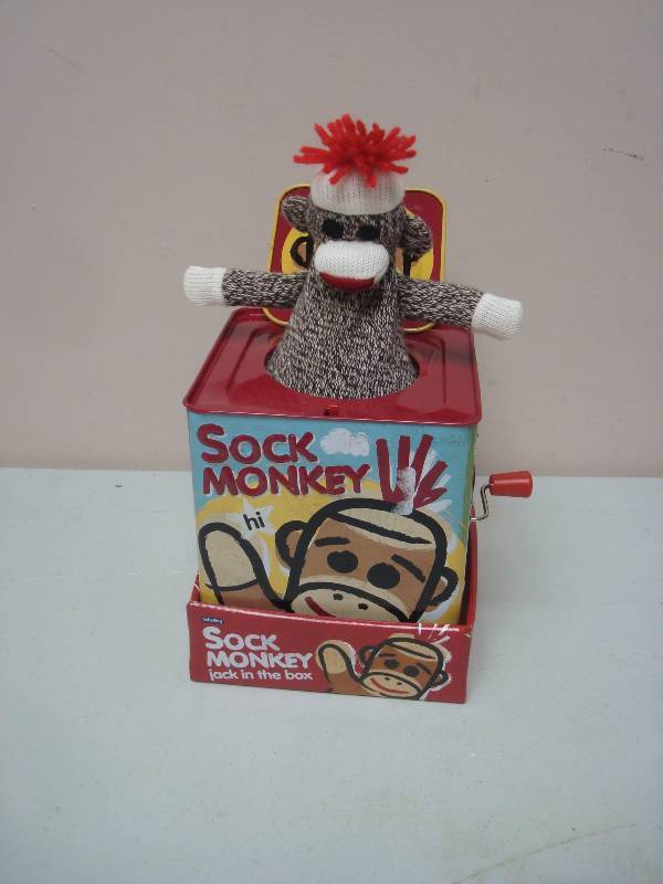 lot 38 image: New Sock Monkey In The Box Toy