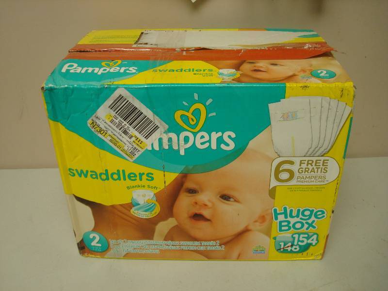 lot 59 image: Box Of Unused 154 Size 2 Pampers Diapers