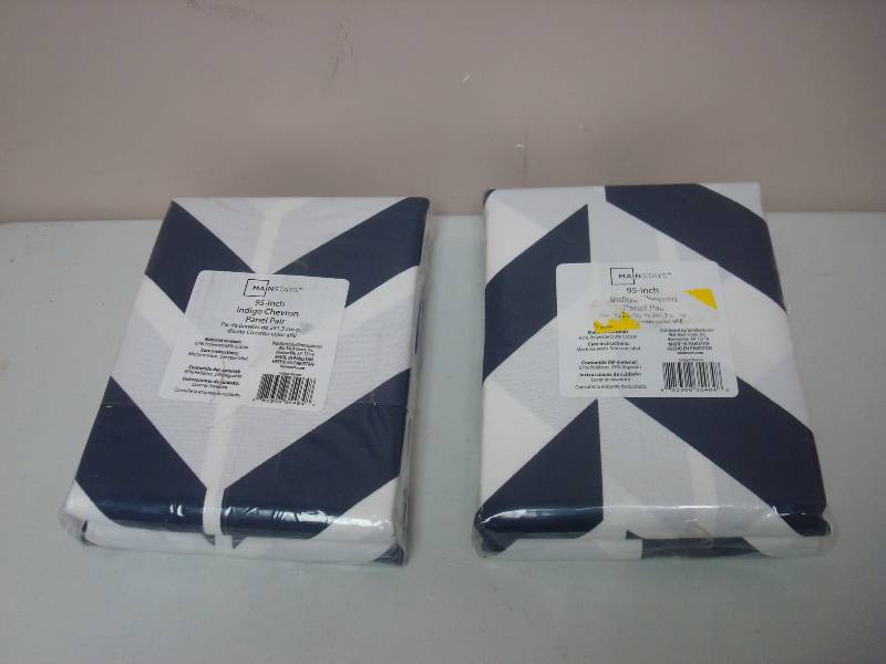 lot 66 image: Pair Of 95 Indigo Chevron Panel Pair Curtains