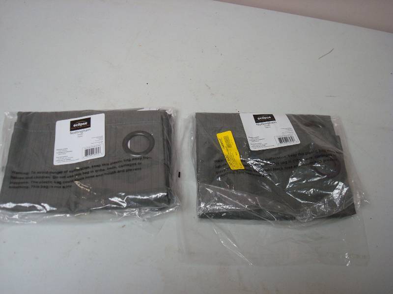 lot 104 image: Pair Of Ecilspe Nottingham Grommett Smoke 40 x 63 Curtains, Store Return