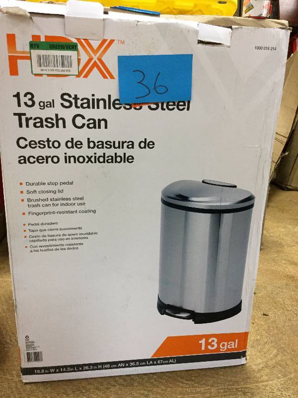 lot 36 image: HDX 13 Gal Stainless Steel Trash Can