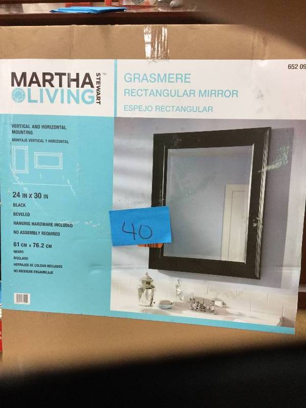 lot 40 image: Martha Stewart Living Grasmere 30 in. x 24 in. Black Framed Mirror-71902 New