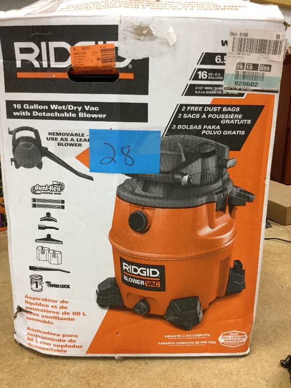 Ridgid 16 Gallon Wet/Dry Vac with Detachable Blower in like New