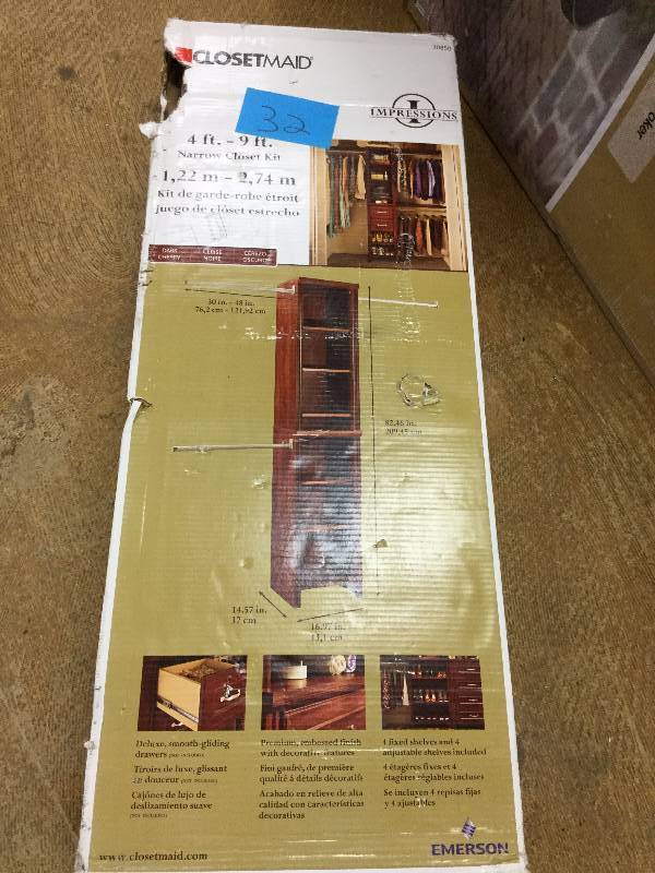 lot 32 image: Closetmaid 4 ft - 9ft Closet Kit