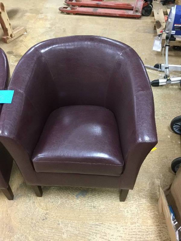 lot 75 image: Set of 2 Linon Home Dcor Simon Rubberwood Plywood PU Vinyl Blackberry Club Chair Dark Walnut New