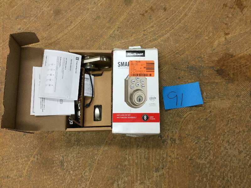 lot 91 image: Kwikset SmartCode 909 Single Cylinder Satin Nickel Electronic Deadbolt Featuring SmartKey