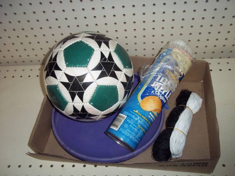 Ball Assortment and Badminton birdies and net