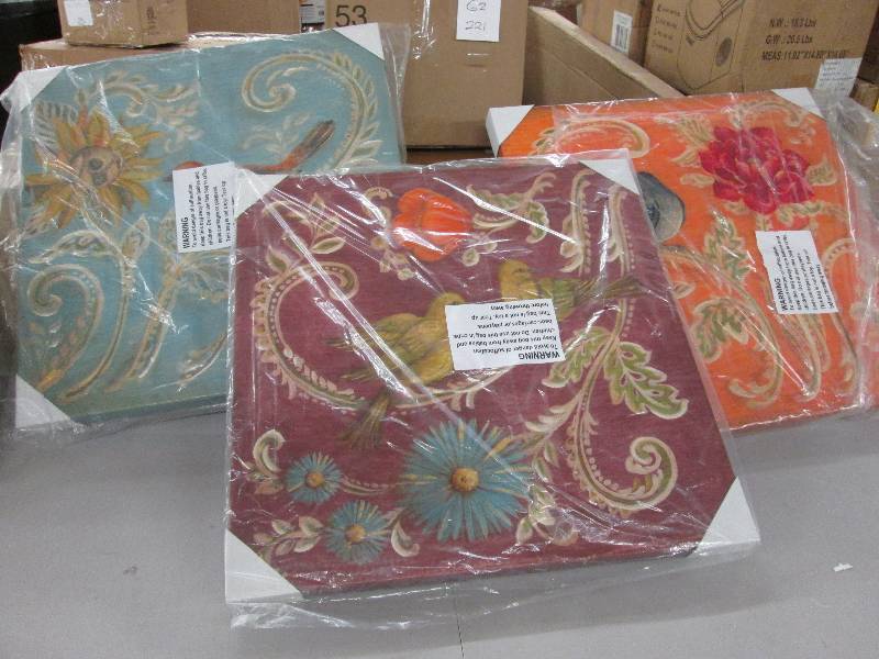 lot 34 image: Set of 3 Bird Flower 24 inch Canva...