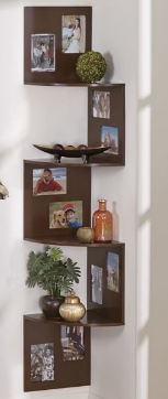 lot 28 image: Photo Corner Shelf in Walnut open b...