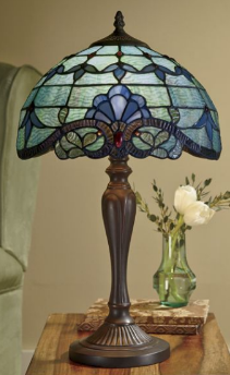 lot 120 image: Fleur-De-Lis Stained Glass Lamp ope...