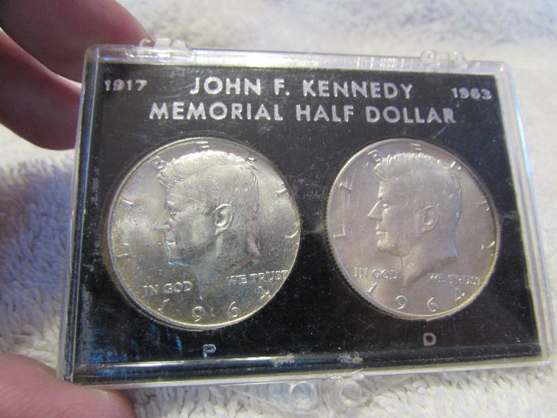 1964 P and 1964 D Kennedy Silver Half Dollar Coins, in case