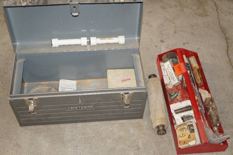 lot 9 image: Craftsman Metal Toolbox with Misc. Parts for ShopSmith