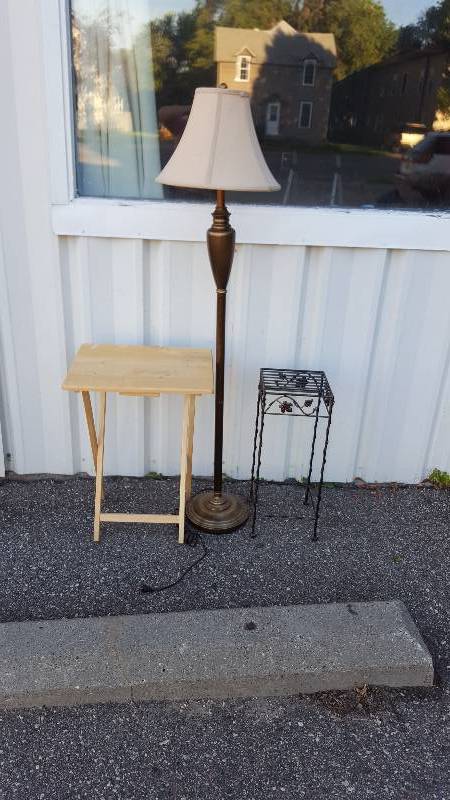 Floor lamp, TV tray and plant stand