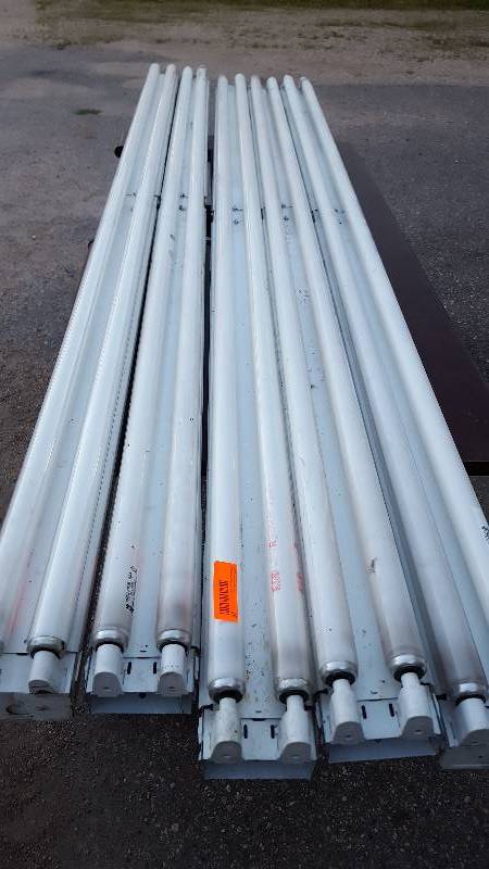 Lot of five (5) 8 foot fluorescent light fixtures