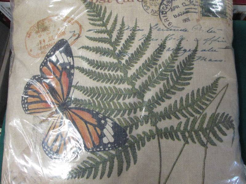 lot 215 image: Burlap Butterfly Fern Decor Pillow ...
