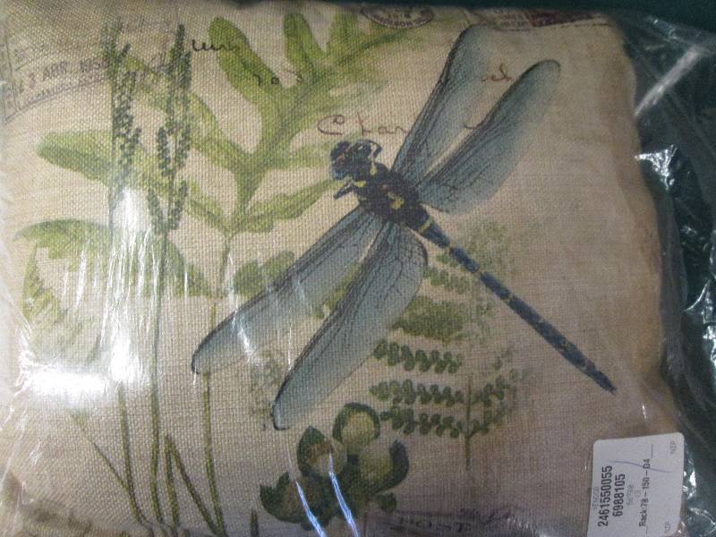 lot 217 image: Burlap Dragonfly Fern Decor Pillow ...
