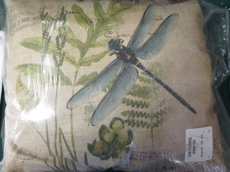 lot 218 image: Burlap Dragonfly Fern Decor Pillow ...