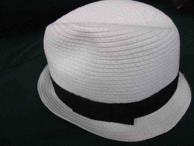 lot 219 image: White Fidora Hat with Black Ribbon...