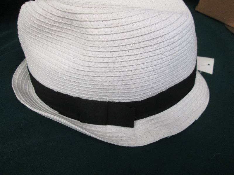 lot 222 image: White Fidora Hat with Black Ribbon...