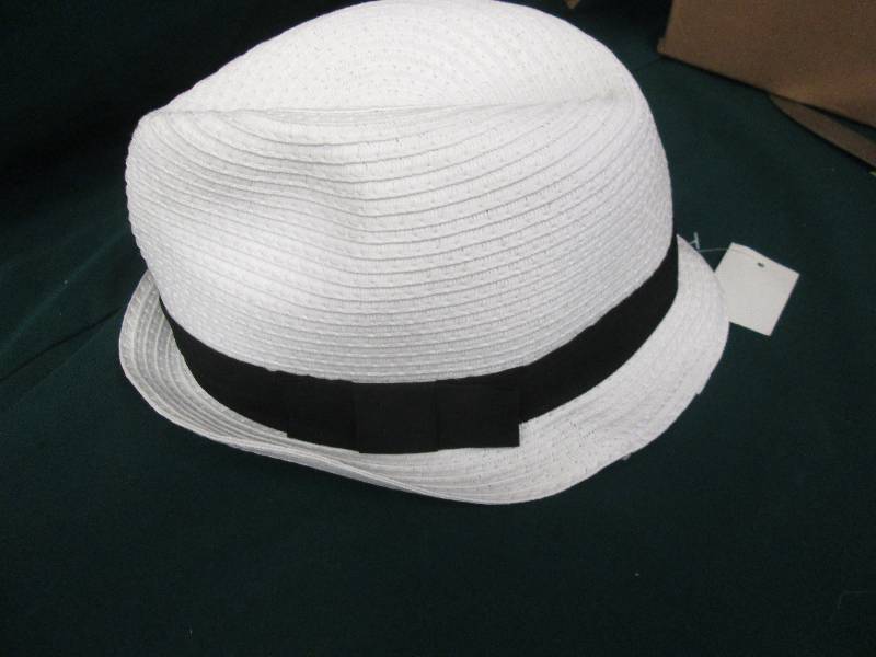 lot 223 image: White Fidora Hat with Black Ribbon...