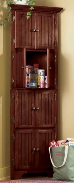 lot 30 image: 8-Door Corner Cabinet Walnut open b...